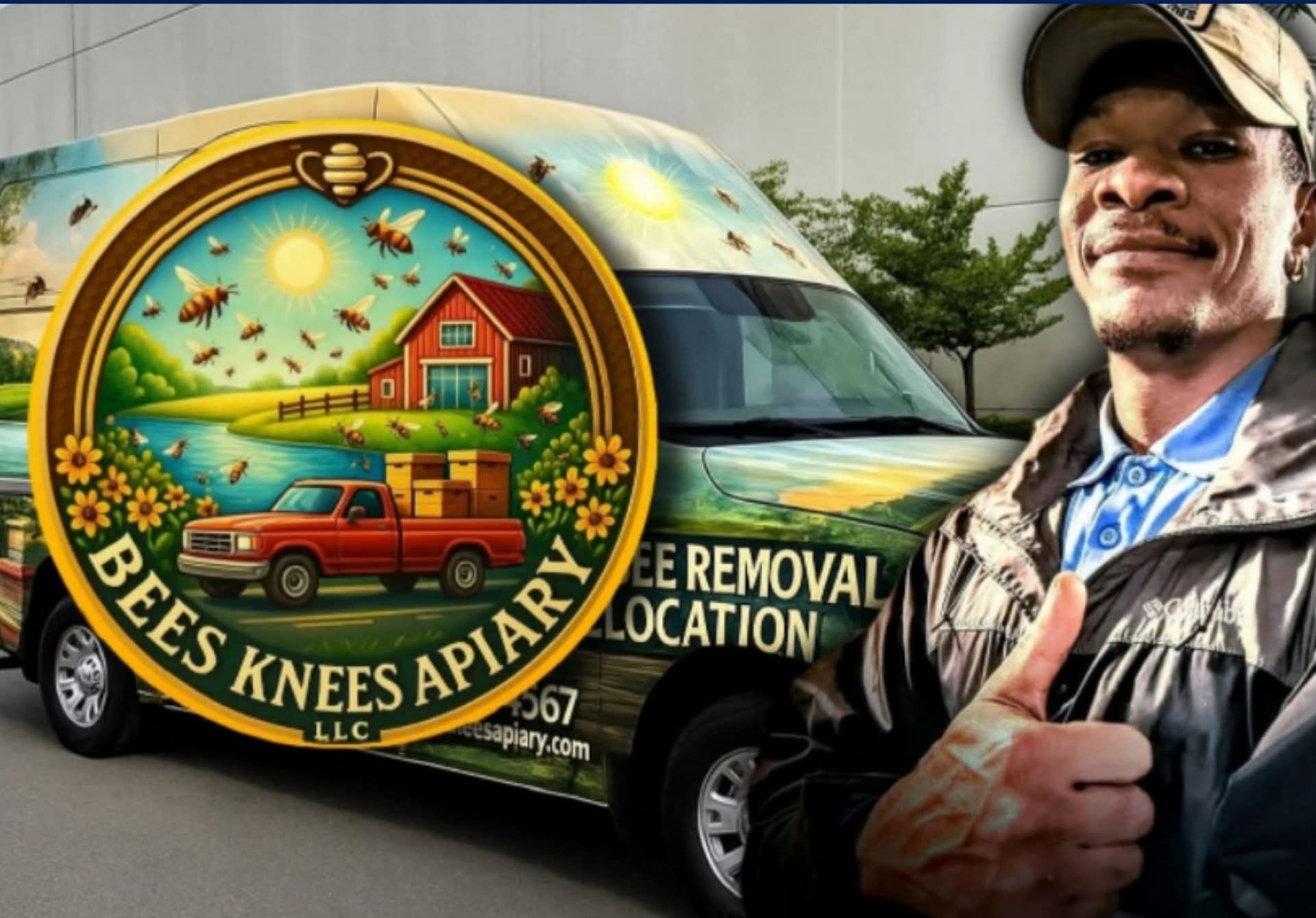 Bees Knees Apiary owner with branded removal van